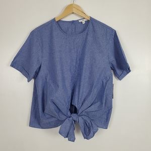 BP NWT blue pinstripe knot front top